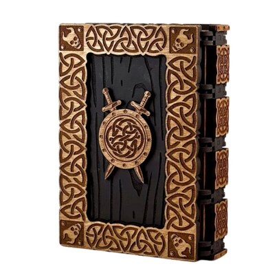 Urbalabs Wooden Viking Sword Shield Dice Card Jewelry Box Treasure Chest Wood Jewelry Boxes Organizers Treasure Chest Compartments Handm - image1